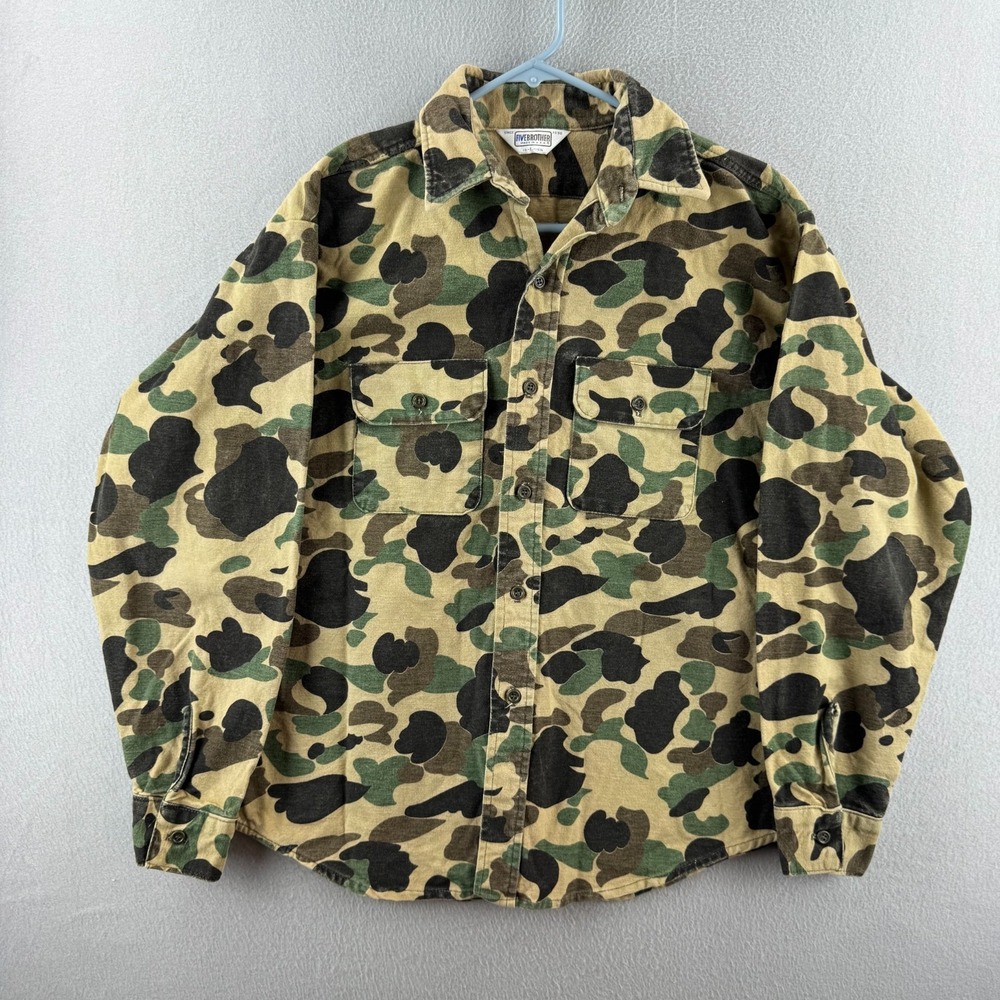 Vintage Five Brother Flannel Shirt Mens Large Duck Camo Chamois Flannel 80s USA